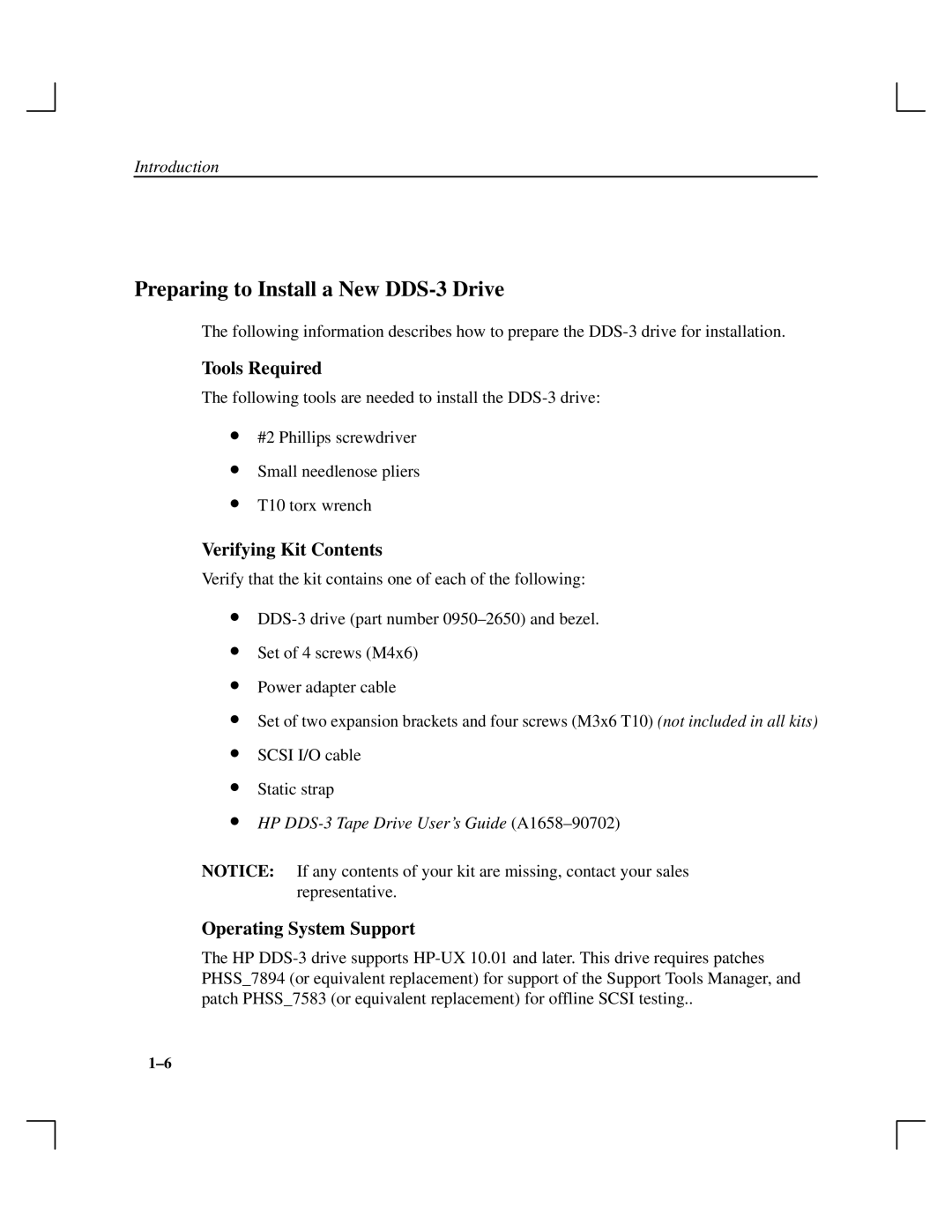 HP Cassette Player DDS-3 manual Preparing to Install a New DDS-3 Drive, Tools Required, Verifying Kit Contents 