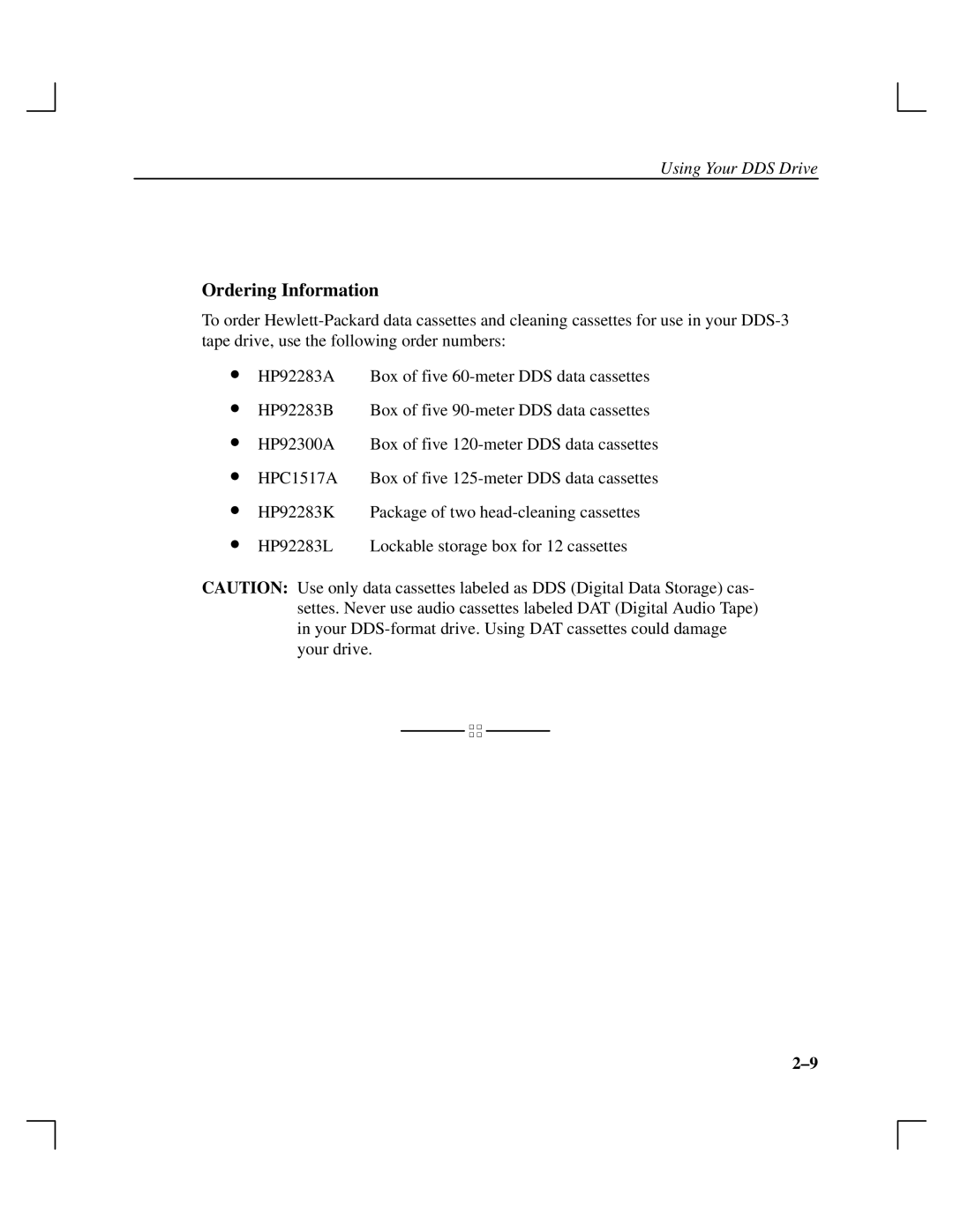 HP Cassette Player DDS-3 manual Ordering Information 