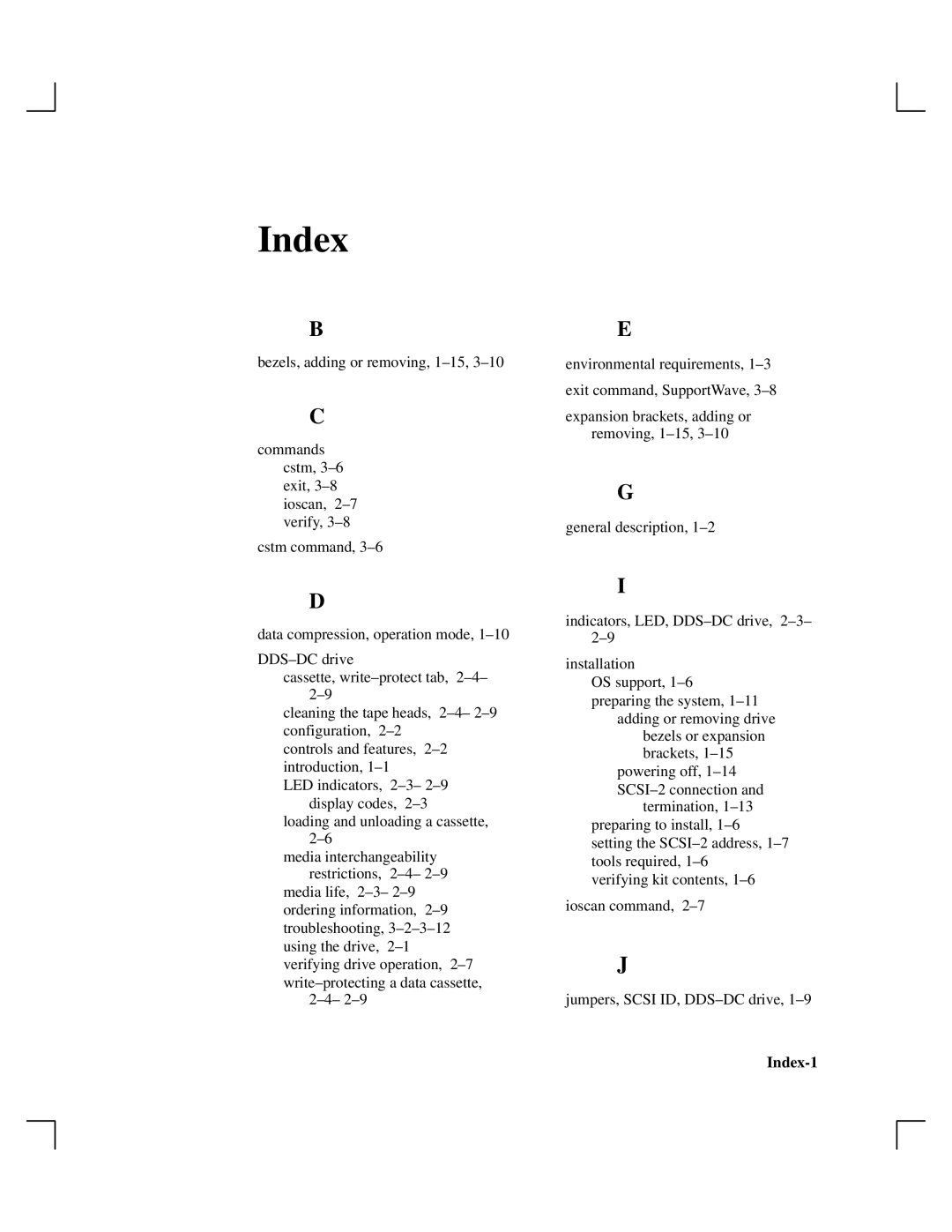 HP Cassette Player DDS-3 manual Index 