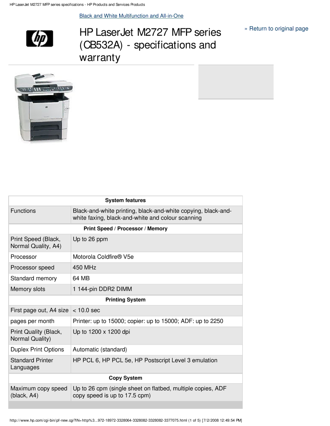 HP M2727 MFP, CB532A manual » Return to original 