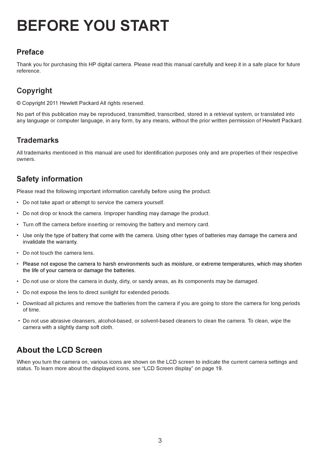 HP CC-330 manual Before YOU Start, Preface, Copyright, Trademarks, Safety information 