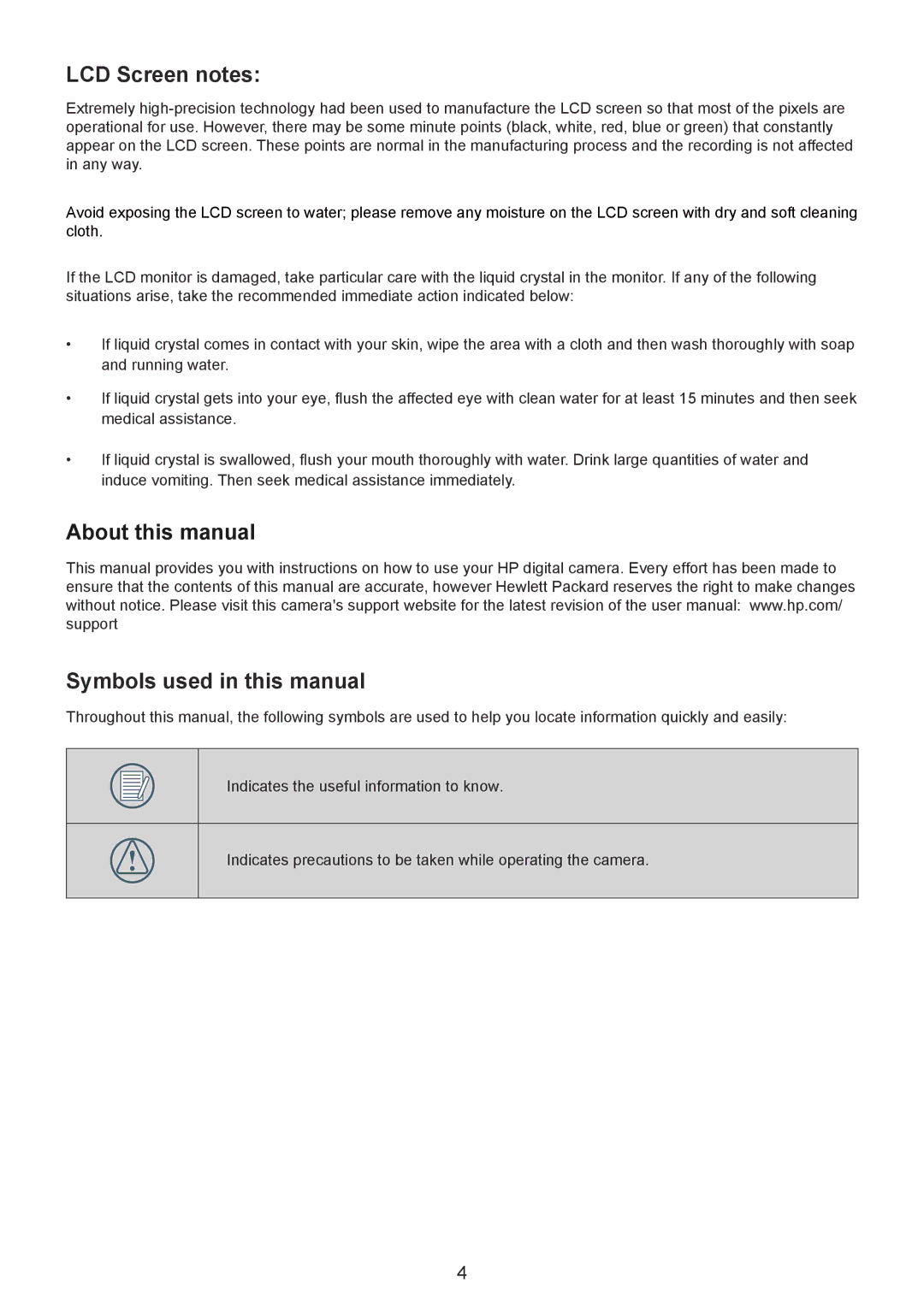 HP CC-330 LCD Screen notes, About this manual Symbols used in this manual 