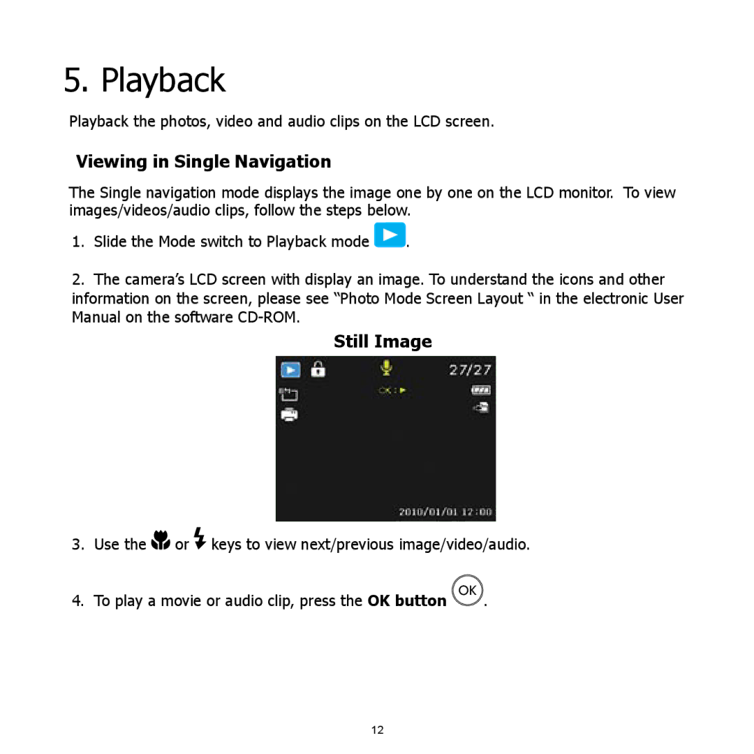 HP CC-450 manual Playback, Viewing in Single Navigation, Still Image 