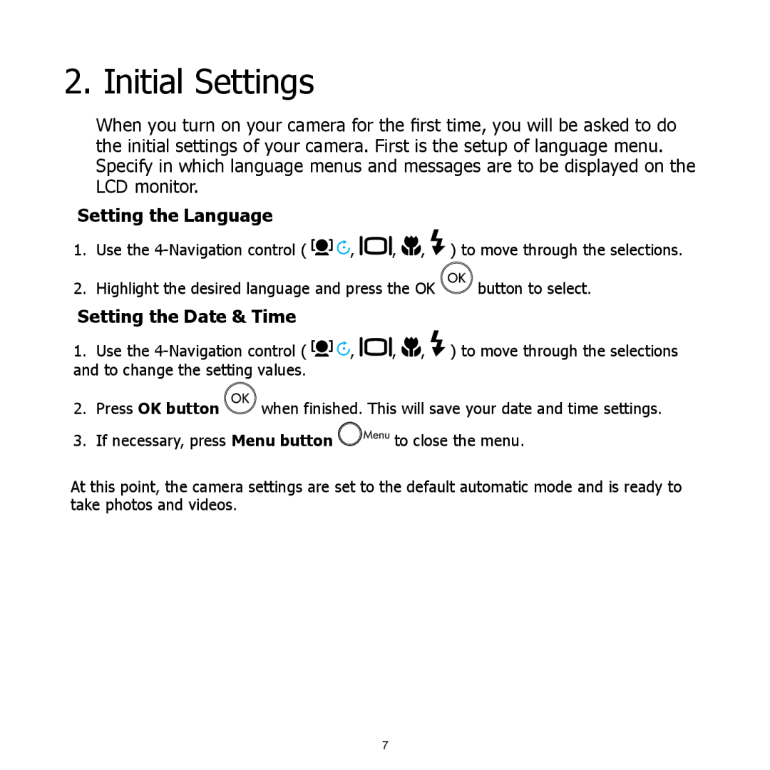 HP CC-450 manual Initial Settings, Setting the Language, Setting the Date & Time 