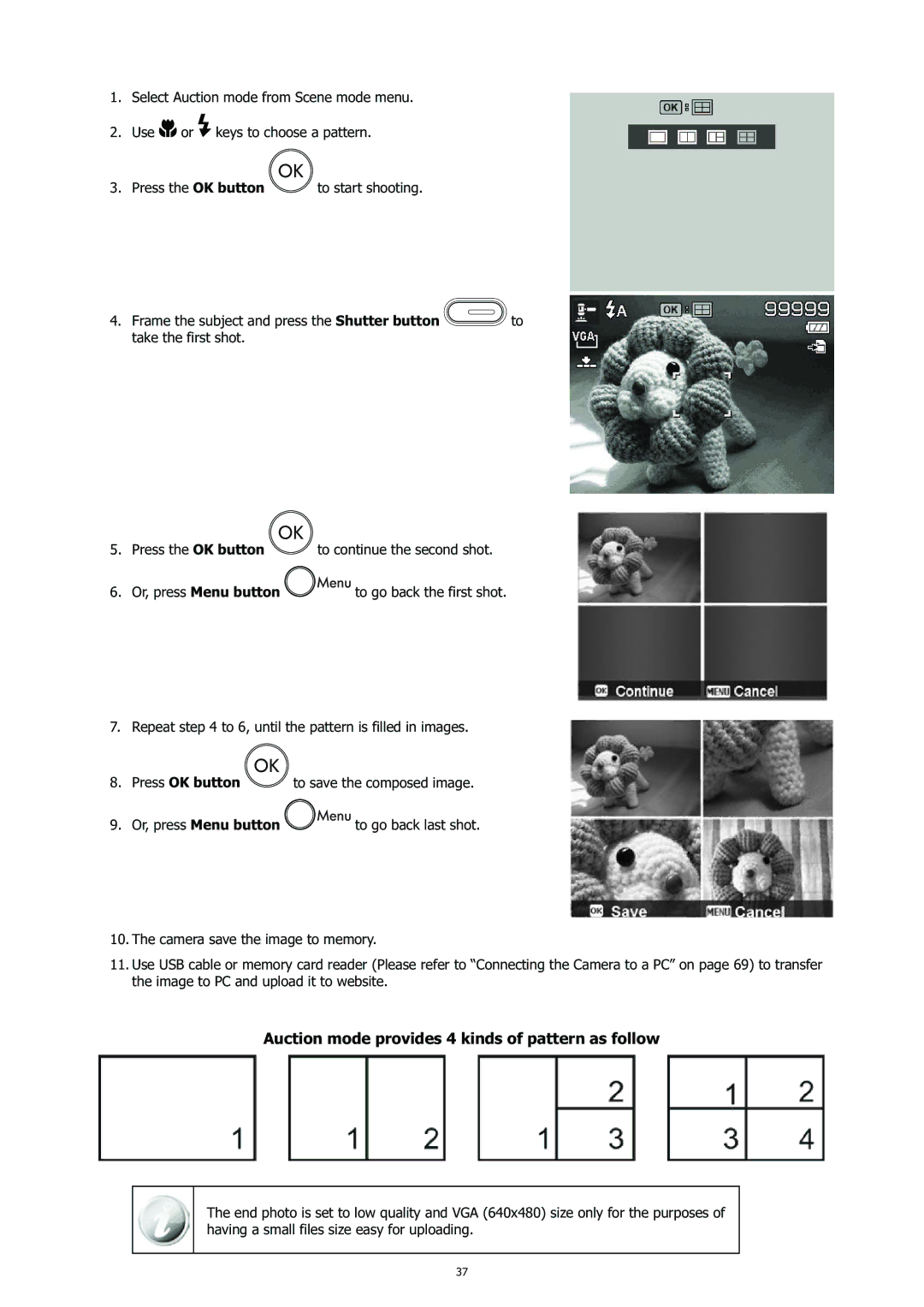 HP CC-450 manual Auction mode provides 4 kinds of pattern as follow, Or, press Menu button 