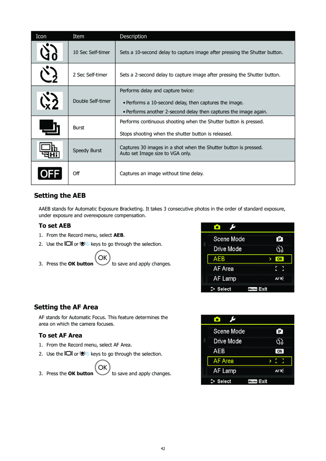 HP CC-450 manual Setting the AEB, Setting the AF Area, To set AEB, To set AF Area 