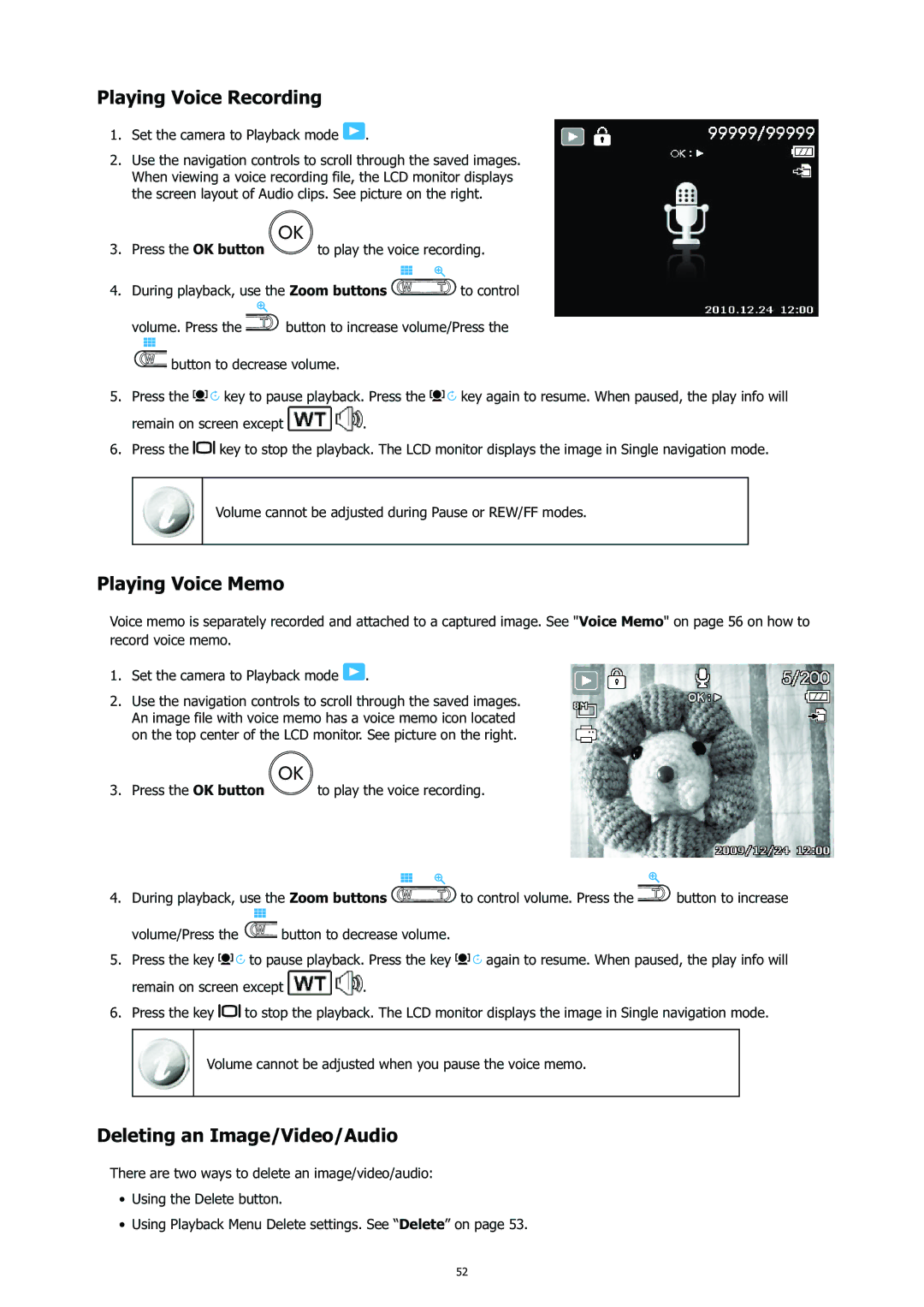 HP CC-450 manual Playing Voice Recording, Playing Voice Memo, Deleting an Image/Video/Audio 