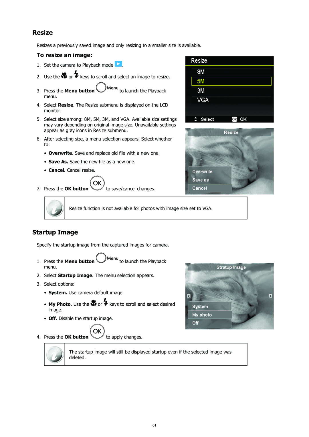 HP CC-450 manual Resize, Startup Image, To resize an image 