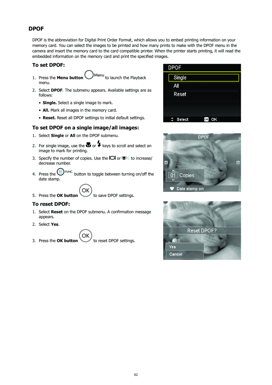 HP CC-450 manual To set Dpof on a single image/all images, To reset Dpof 