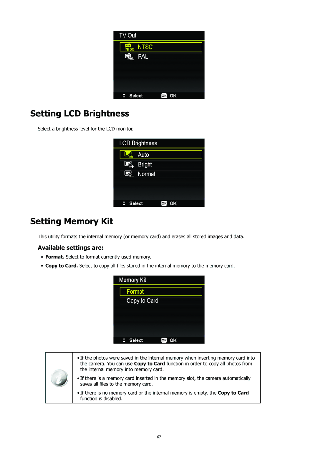 HP CC-450 manual Setting LCD Brightness, Setting Memory Kit 