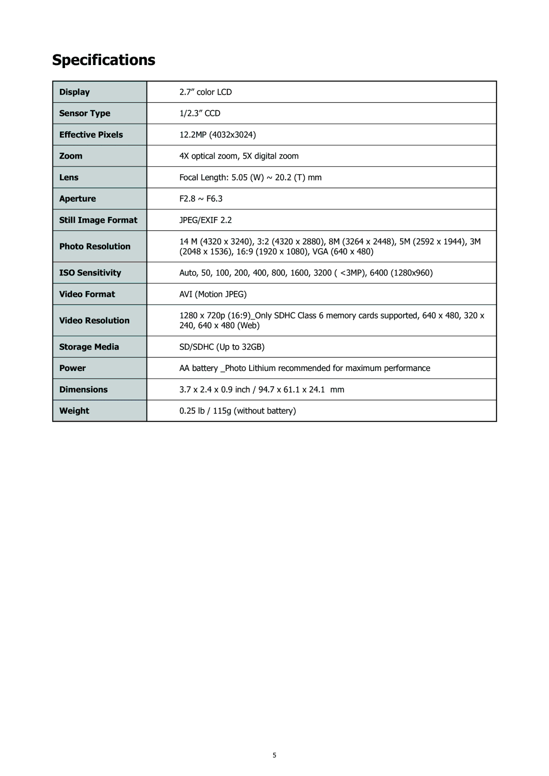 HP CC-450 manual Specifications 