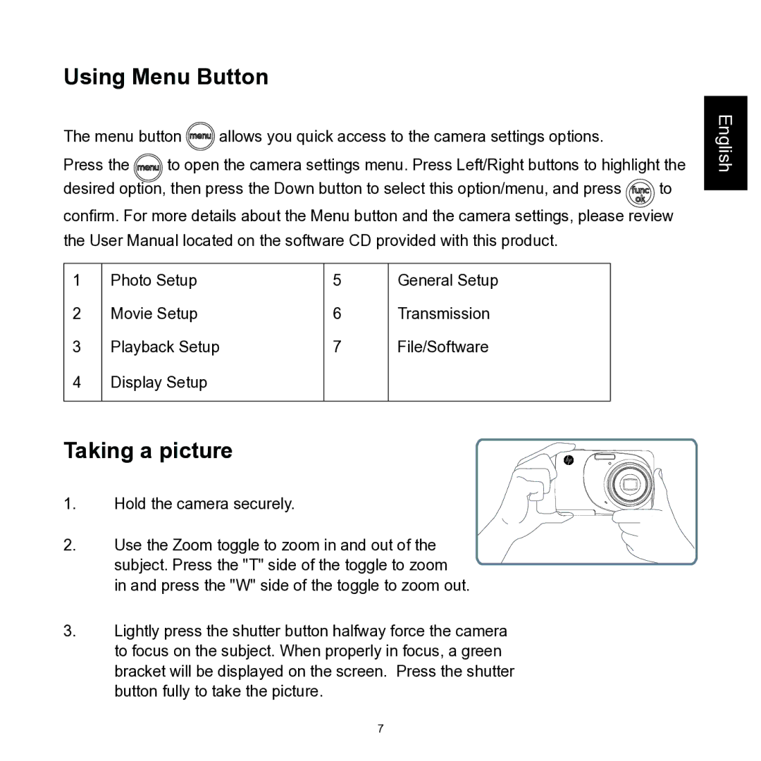 HP CC330 manual Using Menu Button, Taking a picture 