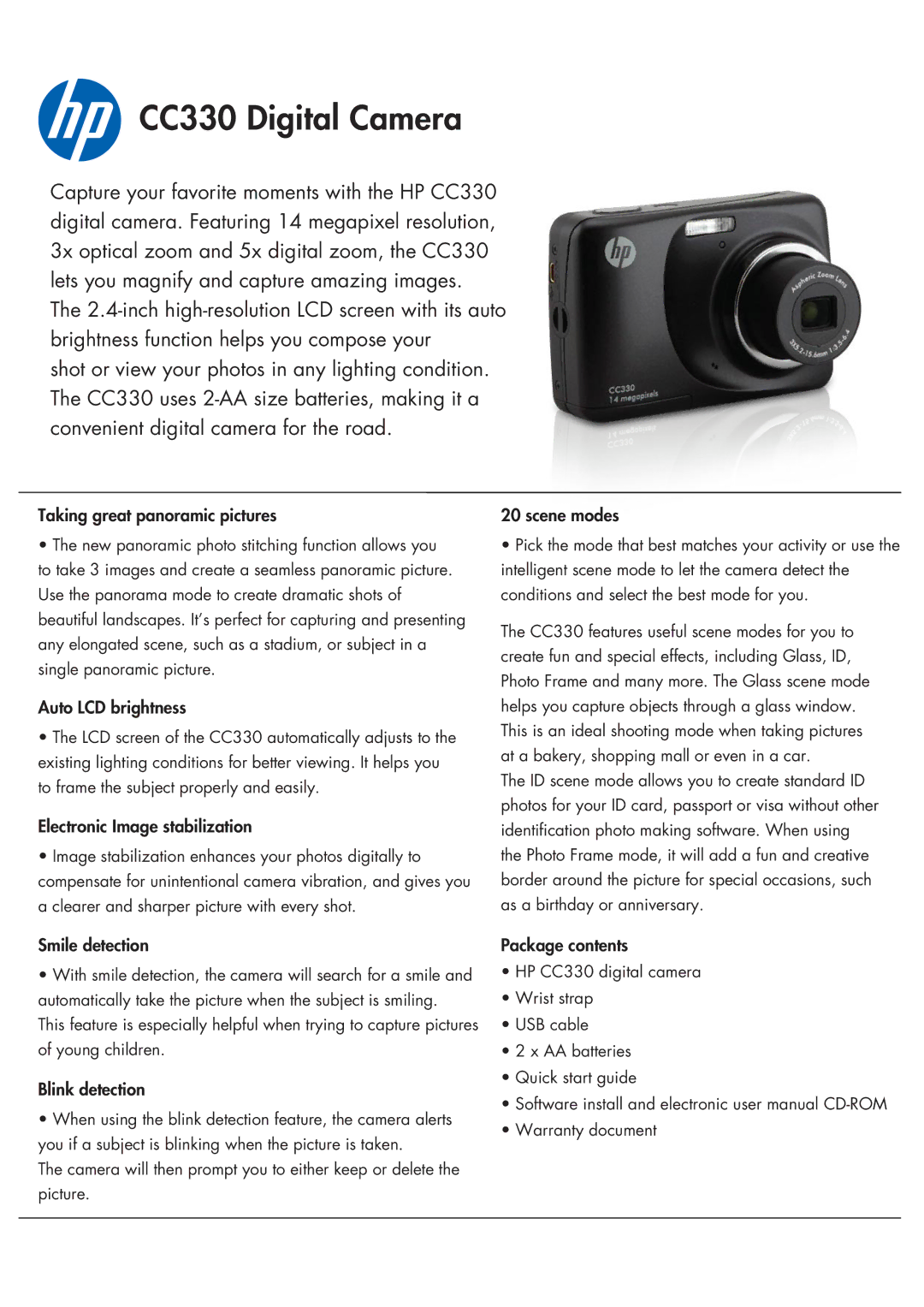 HP CC330 manual Taking great panoramic pictures, Auto LCD brightness, Electronic Image stabilization, Smile detection 