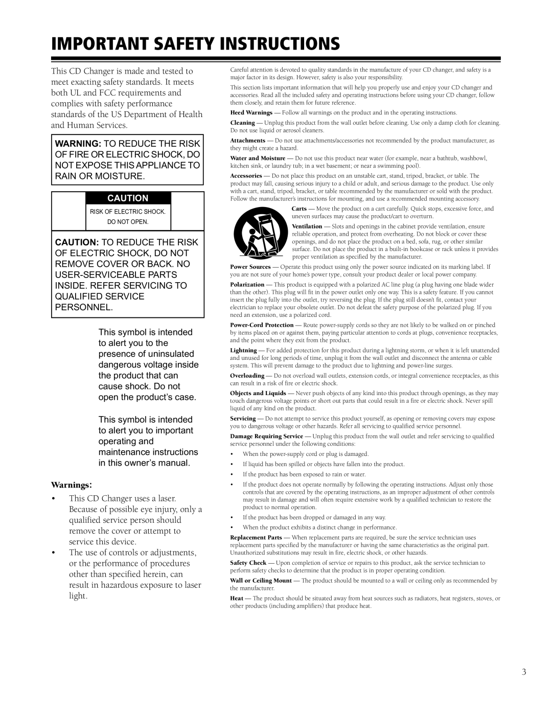 HP CD-9400 manual Important Safety Instructions 