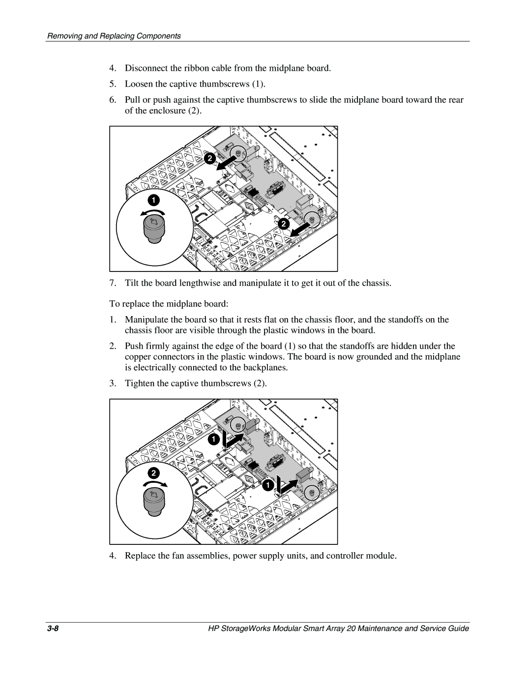 HP Cell Phone storage works modular smart array 20 manual Removing and Replacing Components 