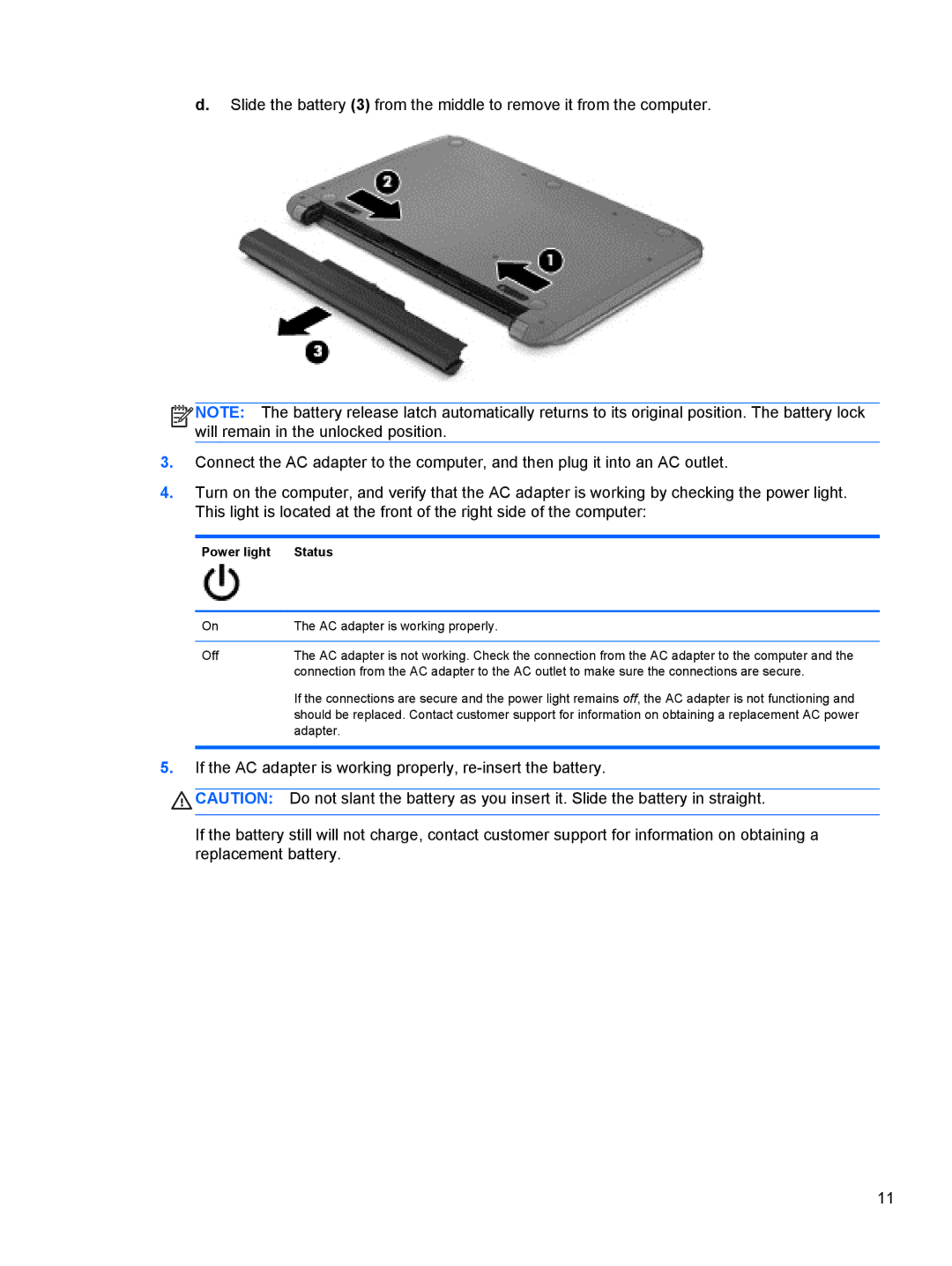 HP Chromebook D1A48UA#ABA, Chromebook D1A54UAABA, Chromebook D1A51UTABA manual Power light Status 