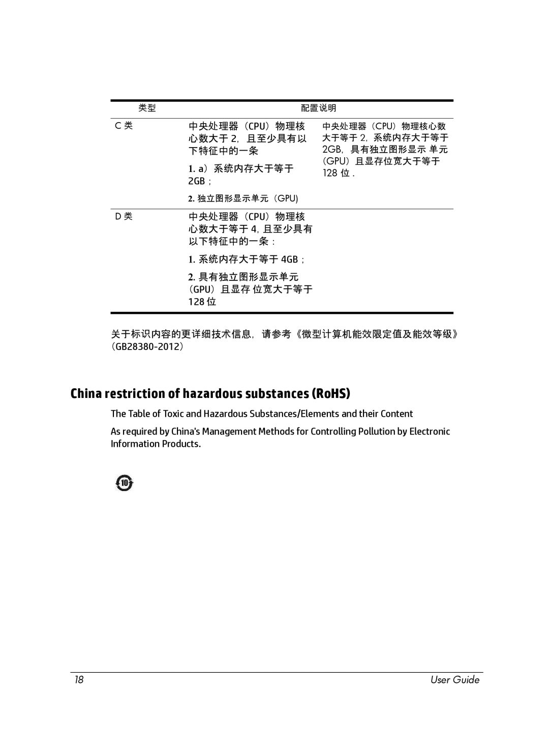 HP Chromebox manual China restriction of hazardous substances RoHS 