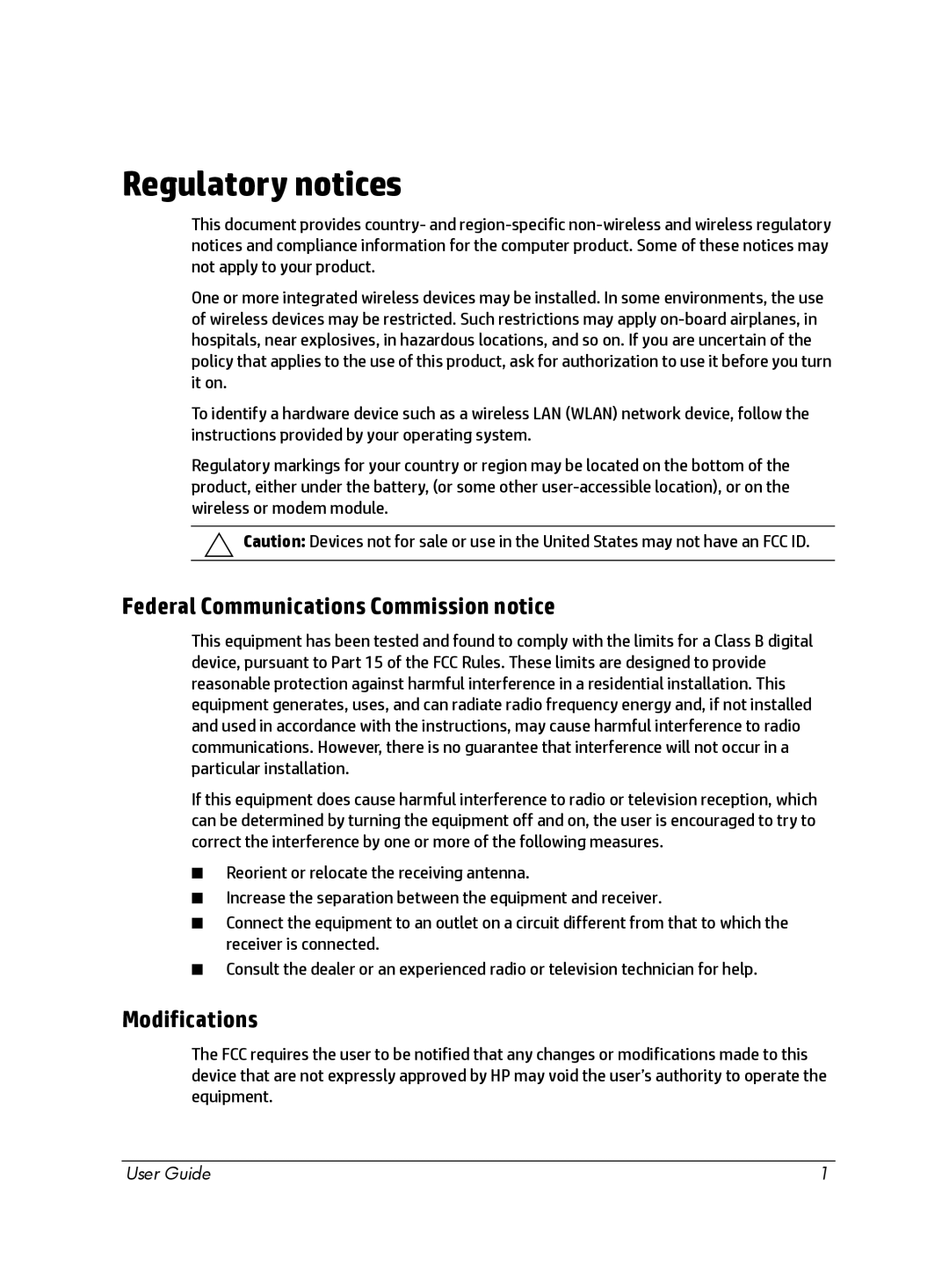 HP Chromebox manual Federal Communications Commission notice, Modifications 