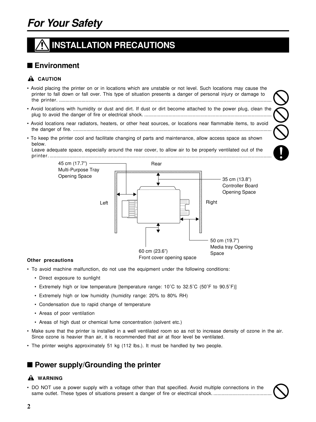 HP Ci 1100 manual Environment, Power supply/Grounding the printer, Other precautions 