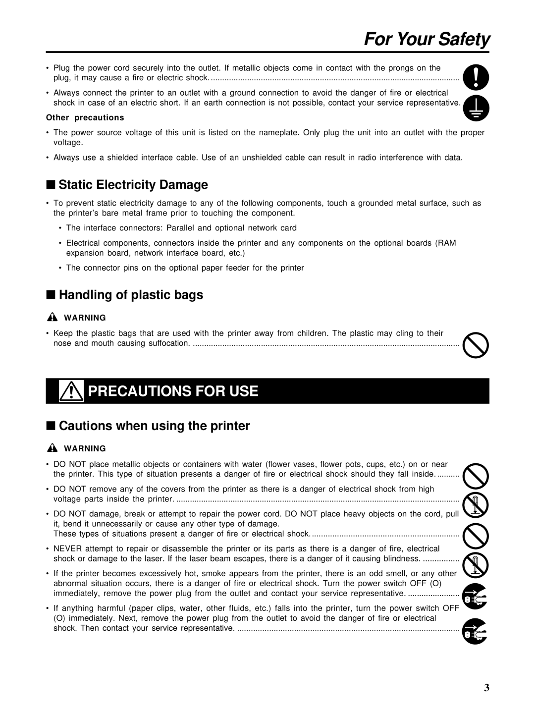 HP Ci 1100 manual Static Electricity Damage, Handling of plastic bags 