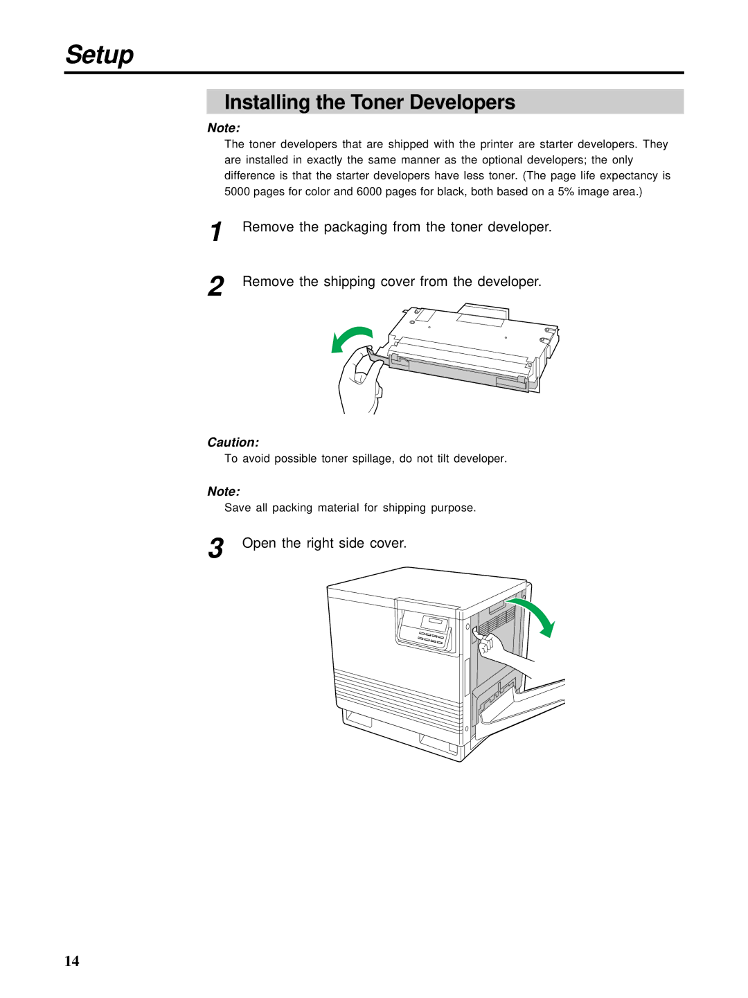 HP Ci 1100 manual Installing the Toner Developers 