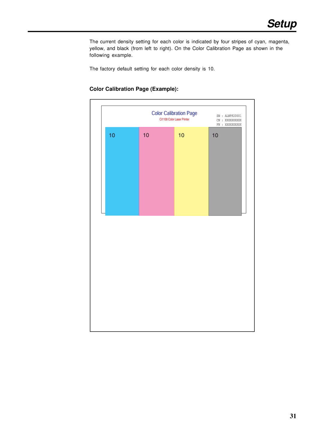 HP Ci 1100 manual Color Calibration Page Example 