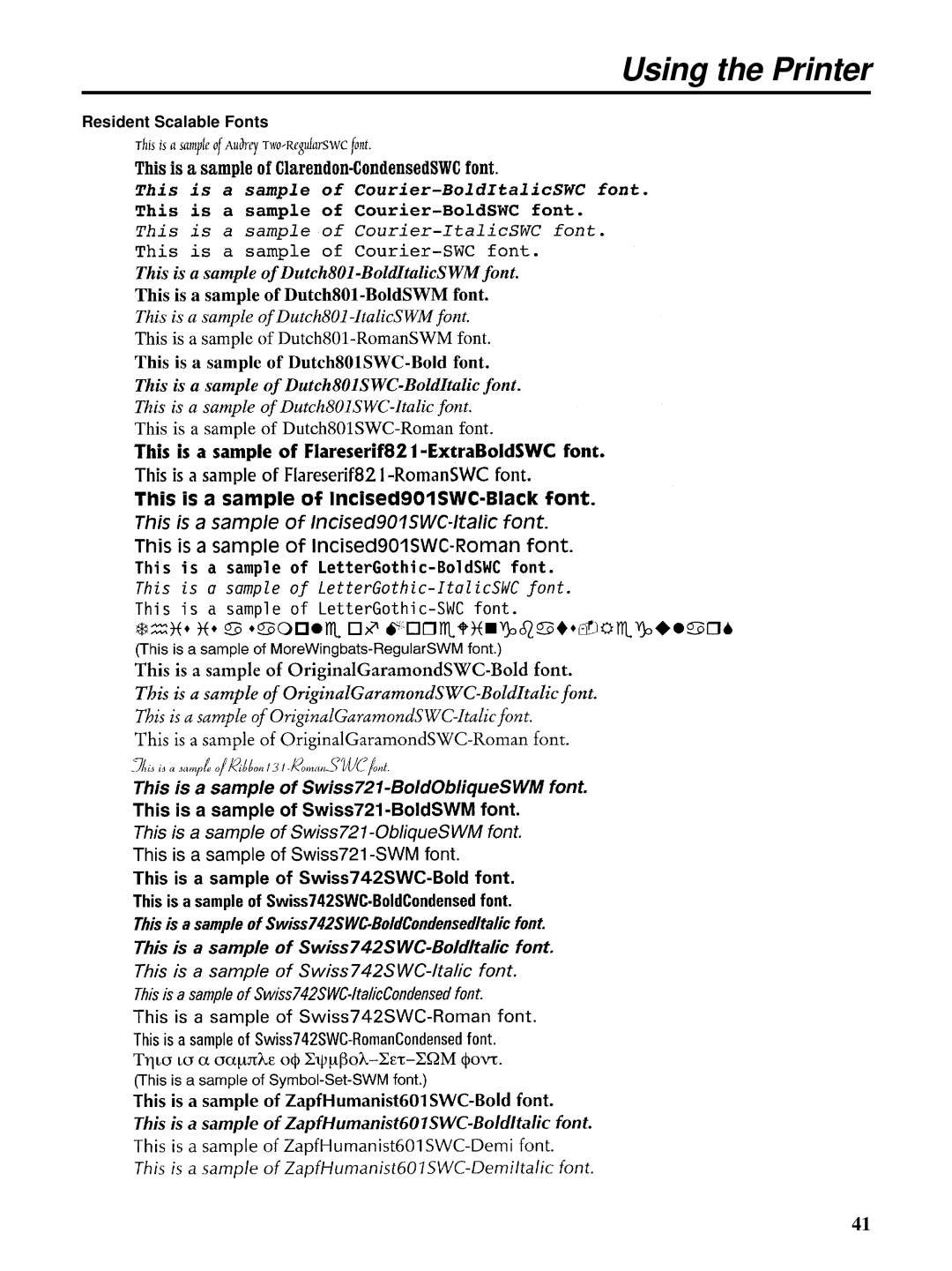 HP Ci 1100 manual Resident Scalable Fonts 