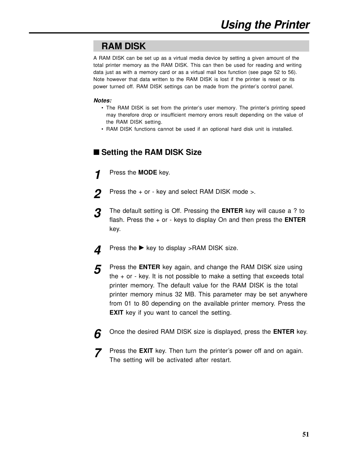 HP Ci 1100 manual Setting the RAM Disk Size 