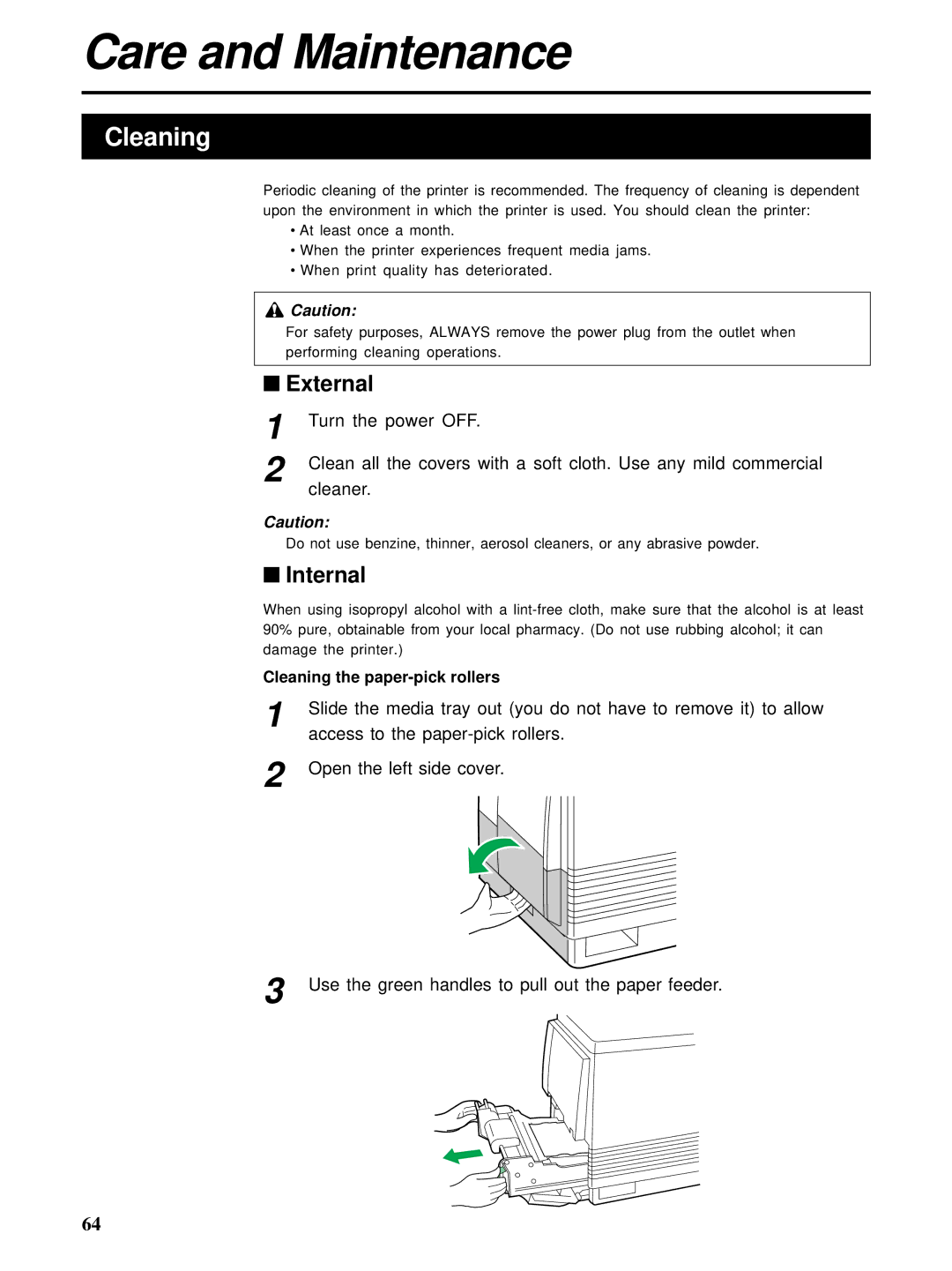 HP Ci 1100 manual External, Internal, Cleaning the paper-pick rollers 