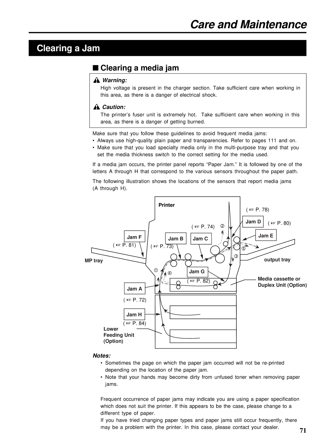 HP Ci 1100 manual Clearing a Jam, Clearing a media jam 