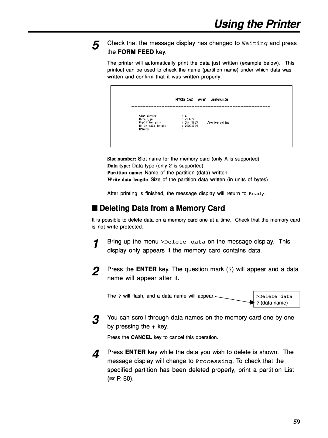 HP Ci 1100 manual Deleting Data from a Memory Card, Using the Printer 