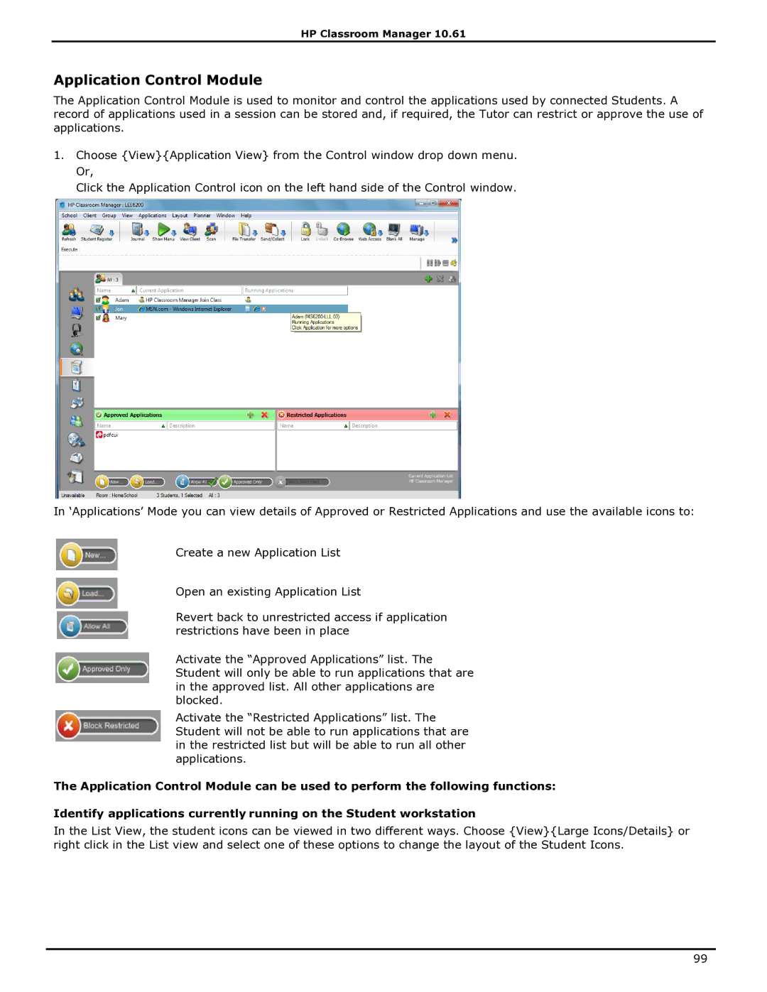 HP Classroom Manager manual Application Control Module 