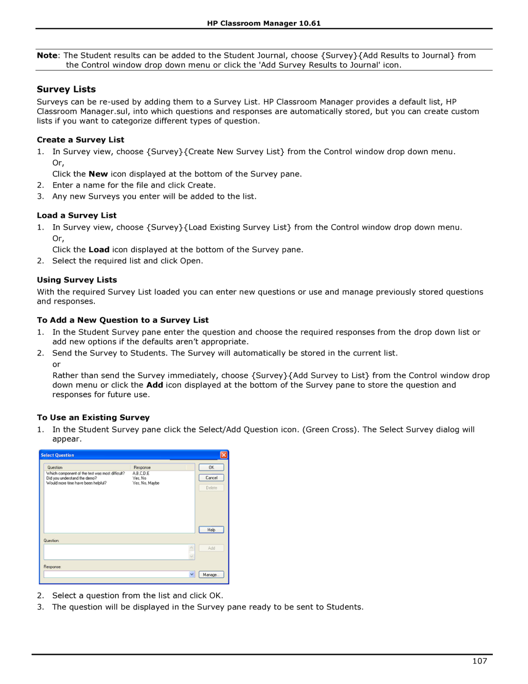 HP Classroom Manager manual Survey Lists 