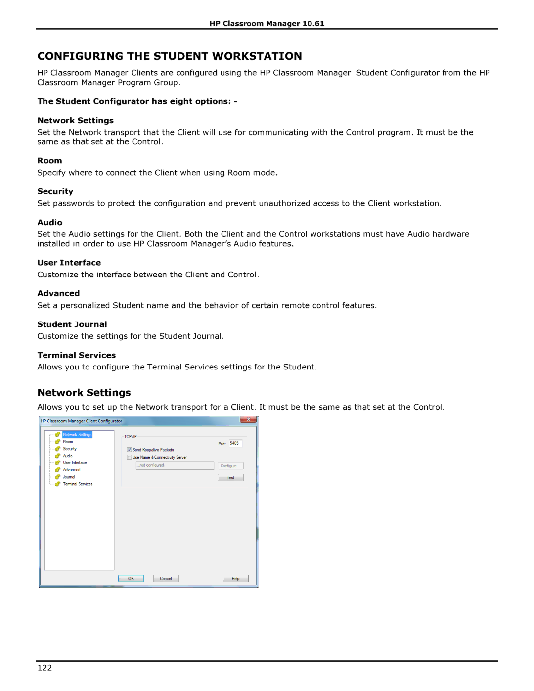 HP Classroom Manager manual Network Settings 