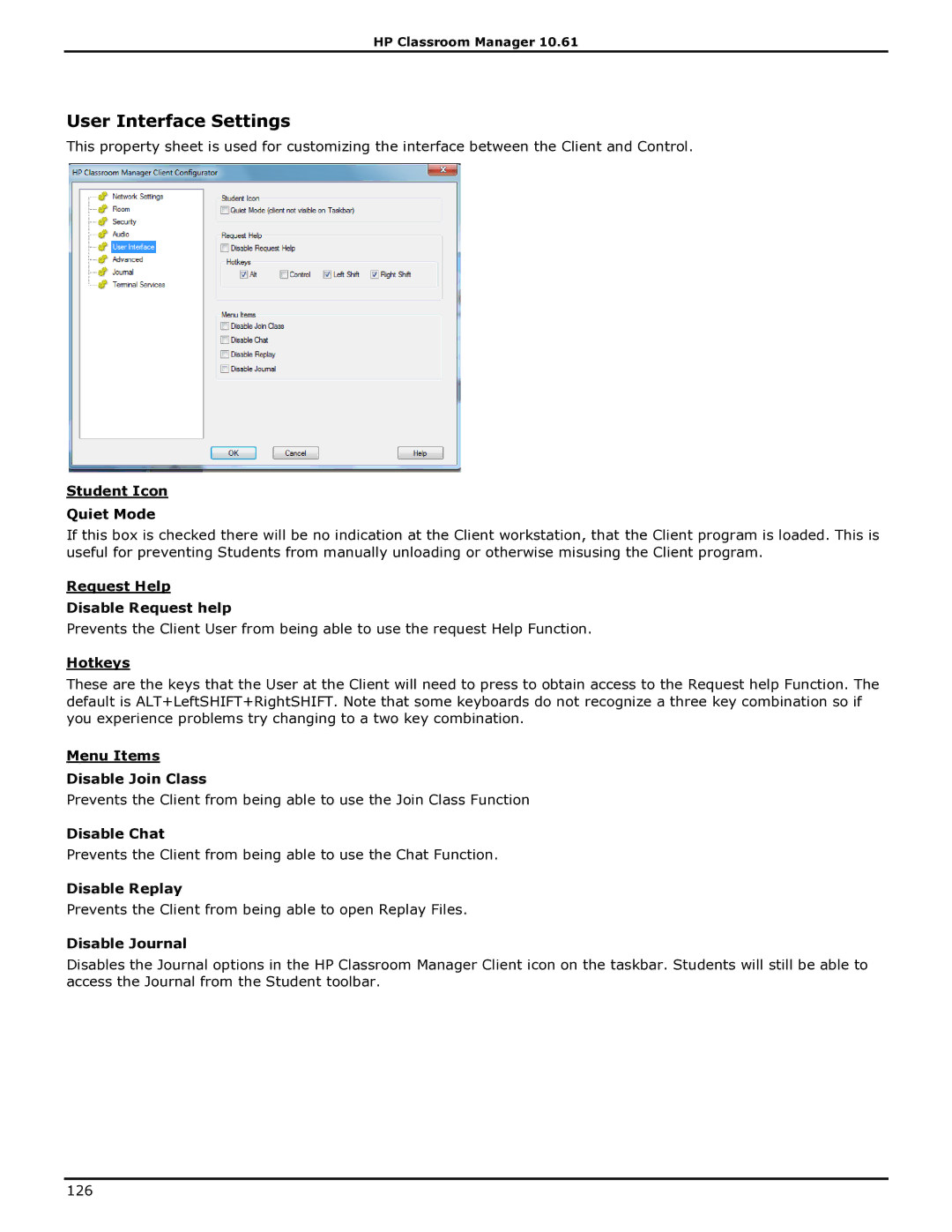 HP Classroom Manager manual User Interface Settings 