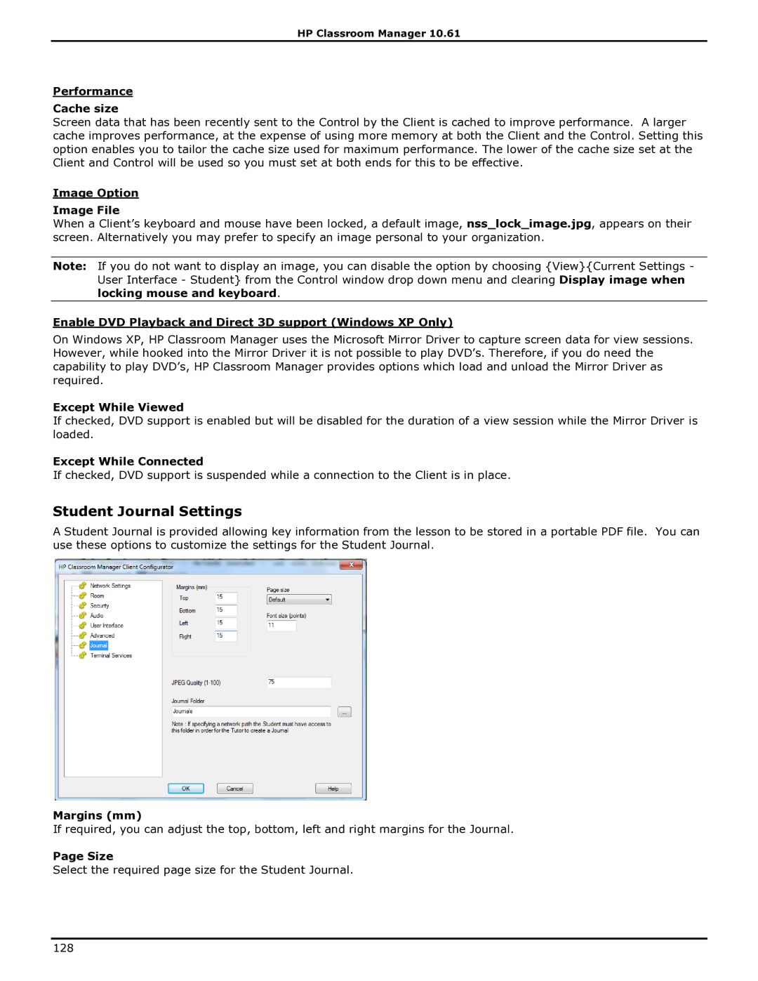 HP Classroom Manager manual Student Journal Settings 