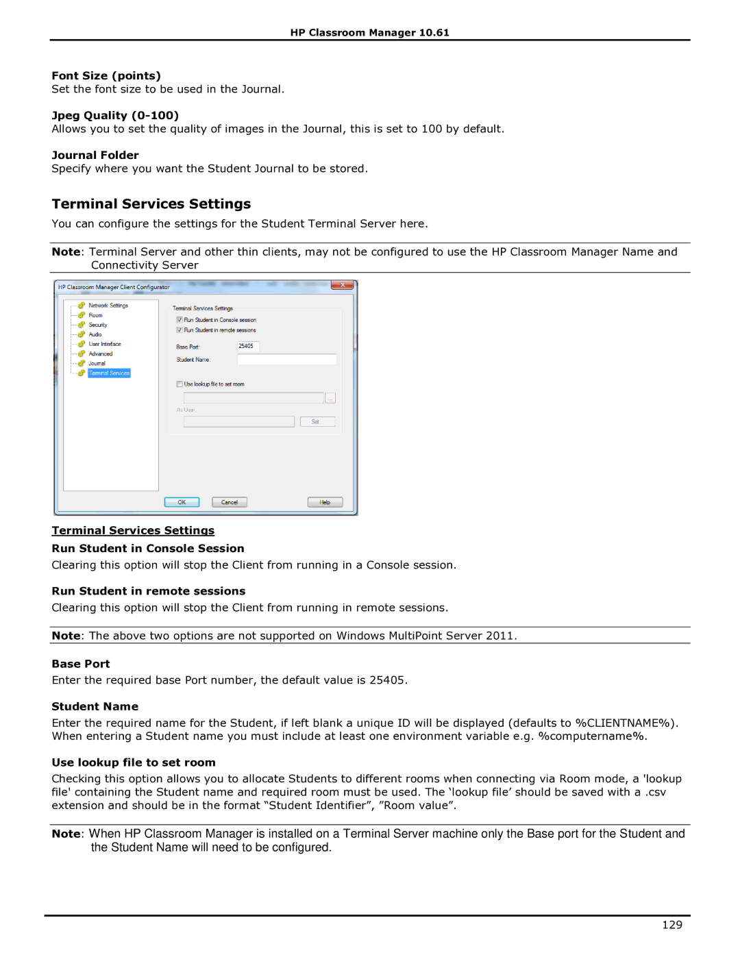 HP Classroom Manager manual Terminal Services Settings 