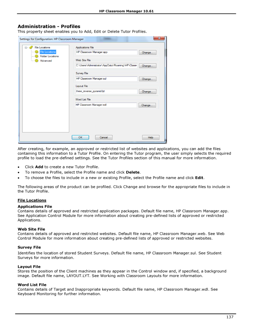 HP Classroom Manager manual Administration Profiles 