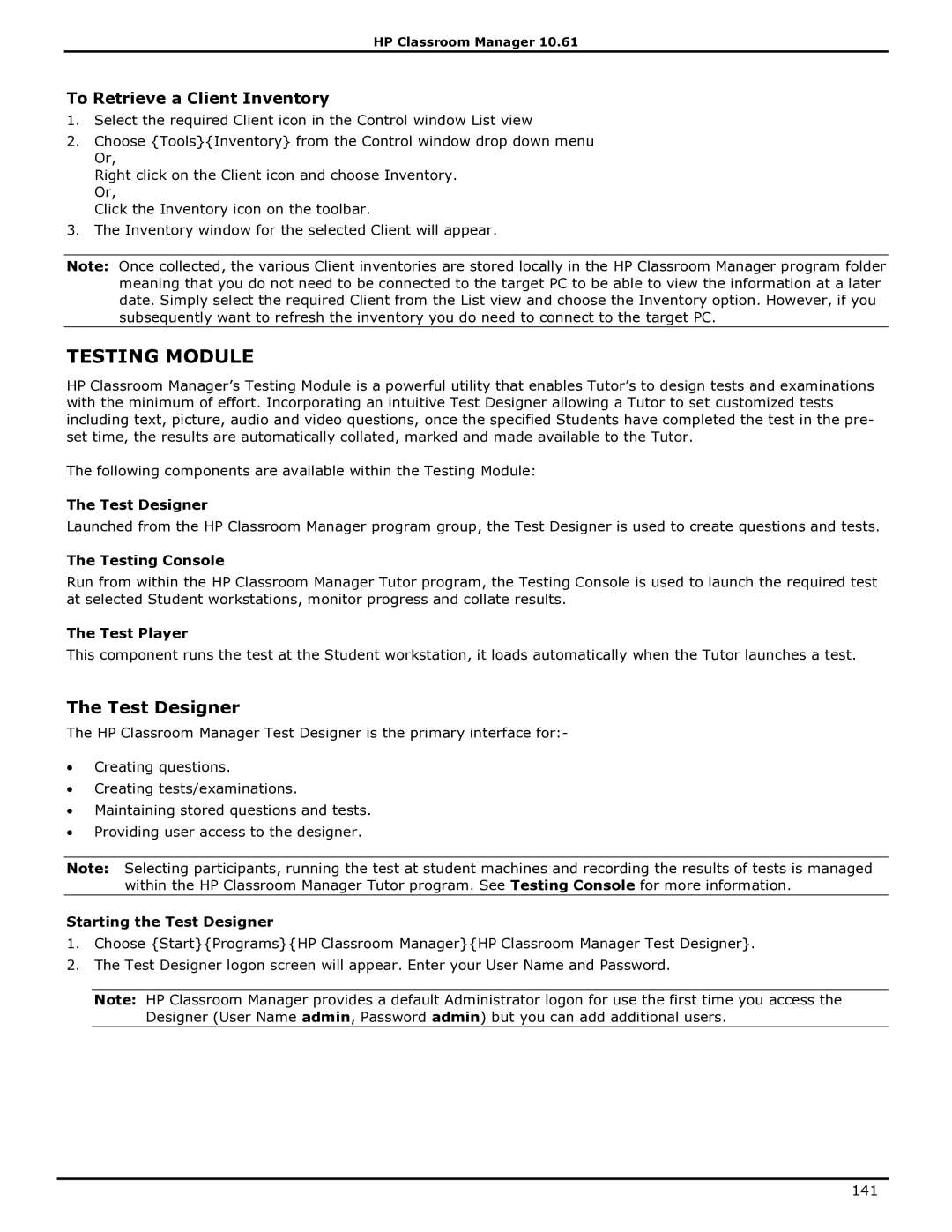 HP Classroom Manager manual Test Designer, To Retrieve a Client Inventory 