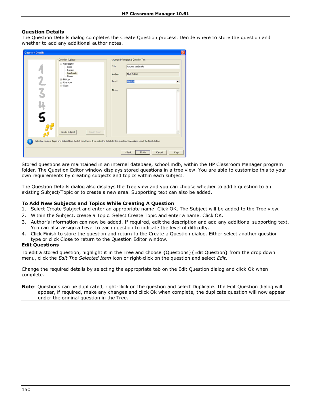 HP Classroom Manager manual Question Details, To Add New Subjects and Topics While Creating a Question, Edit Questions 