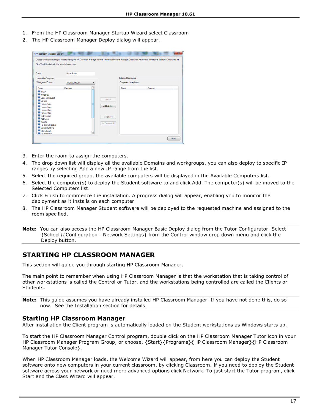 HP manual Starting HP Classroom Manager 