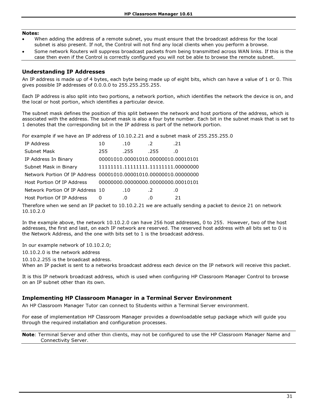 HP Classroom Manager manual Understanding IP Addresses 