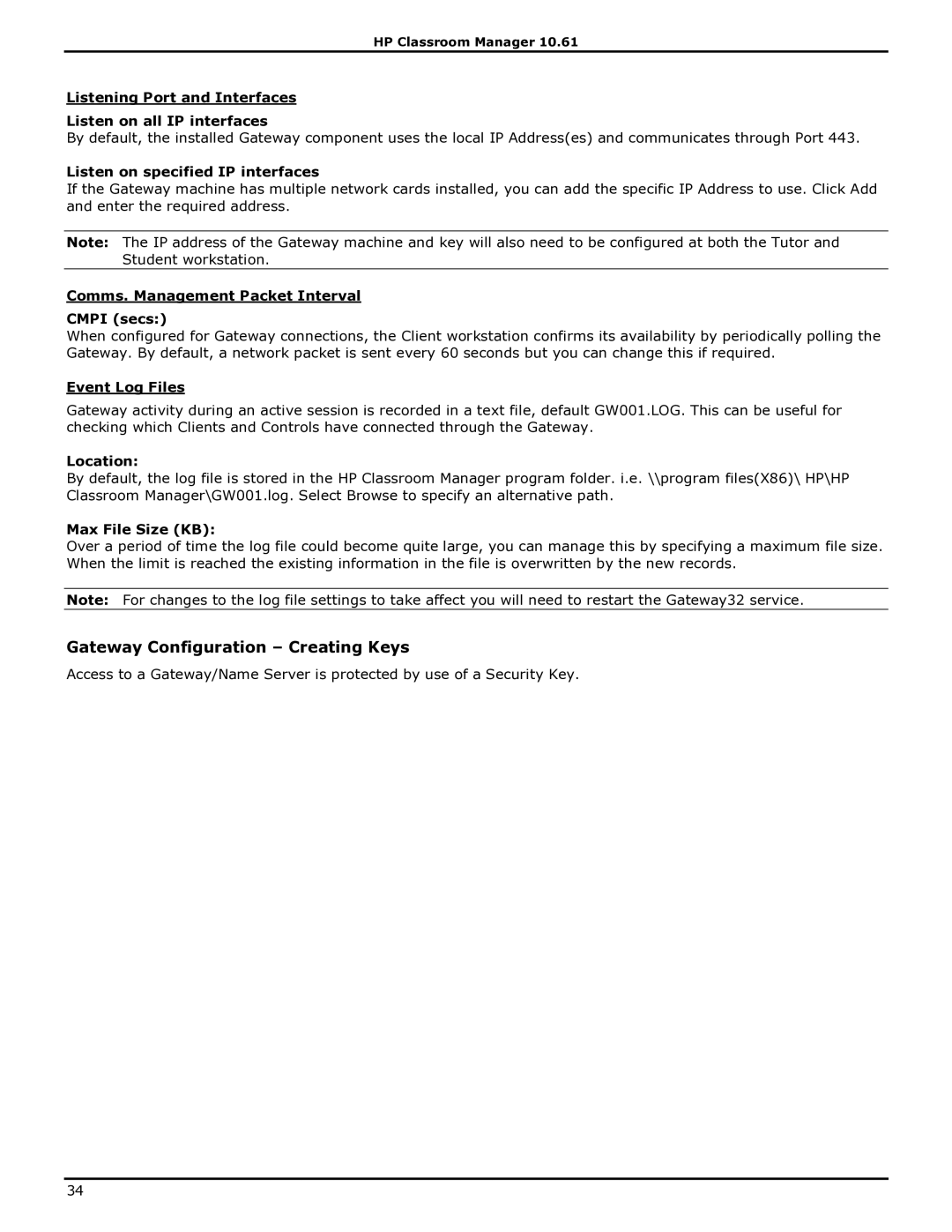 HP Classroom Manager manual Gateway Configuration Creating Keys 