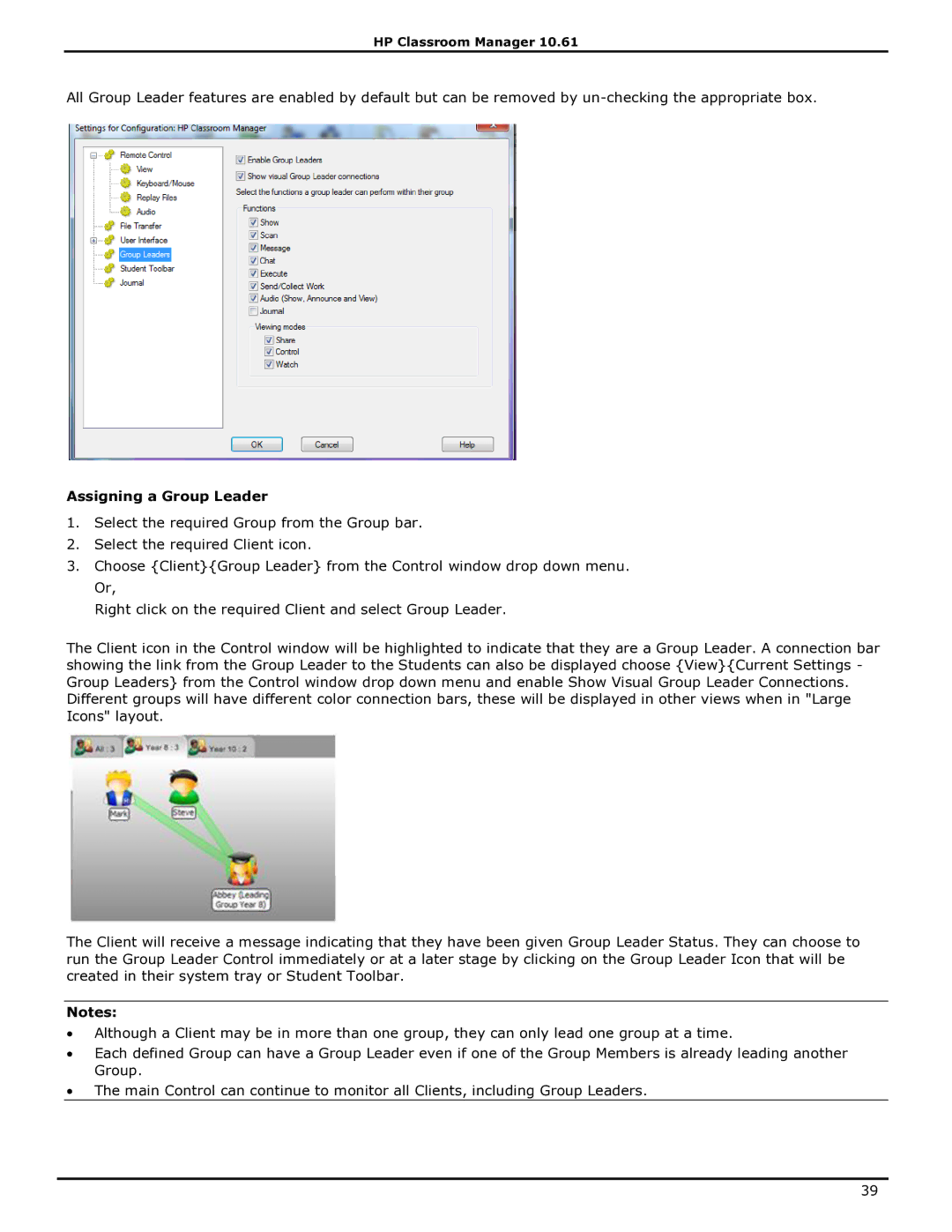 HP Classroom Manager manual Assigning a Group Leader 