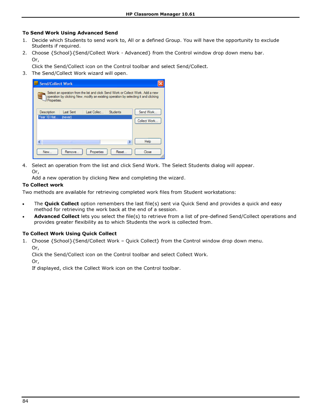 HP Classroom Manager manual To Send Work Using Advanced Send, To Collect work, To Collect Work Using Quick Collect 