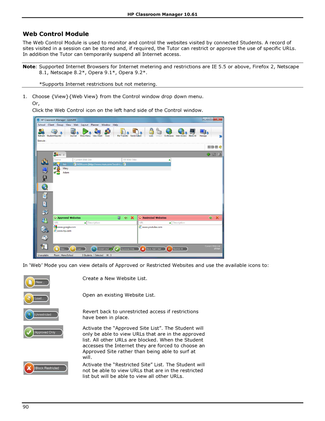 HP Classroom Manager manual Web Control Module 