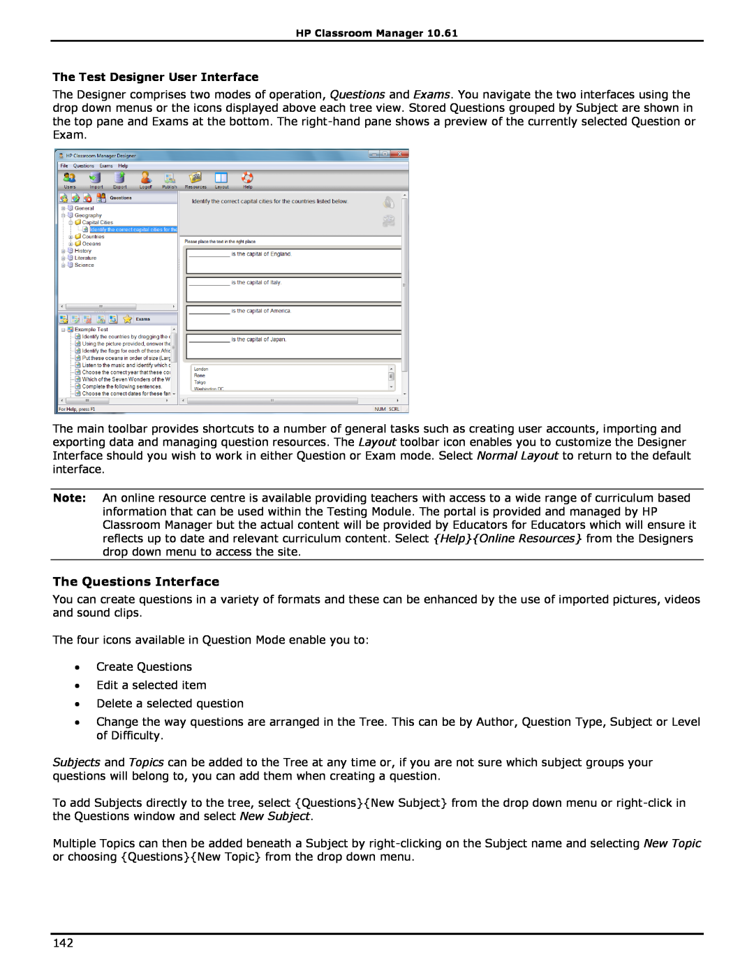 HP Classroom Manager manual The Questions Interface, The Test Designer User Interface 