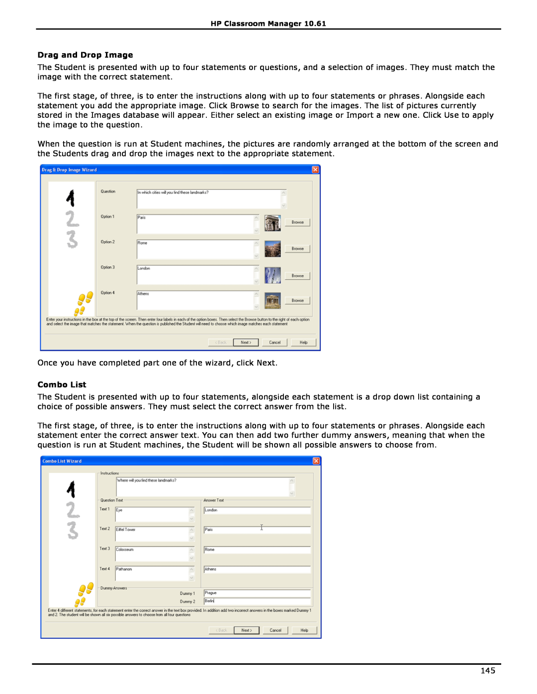 HP Classroom Manager manual Drag and Drop Image, Combo List 