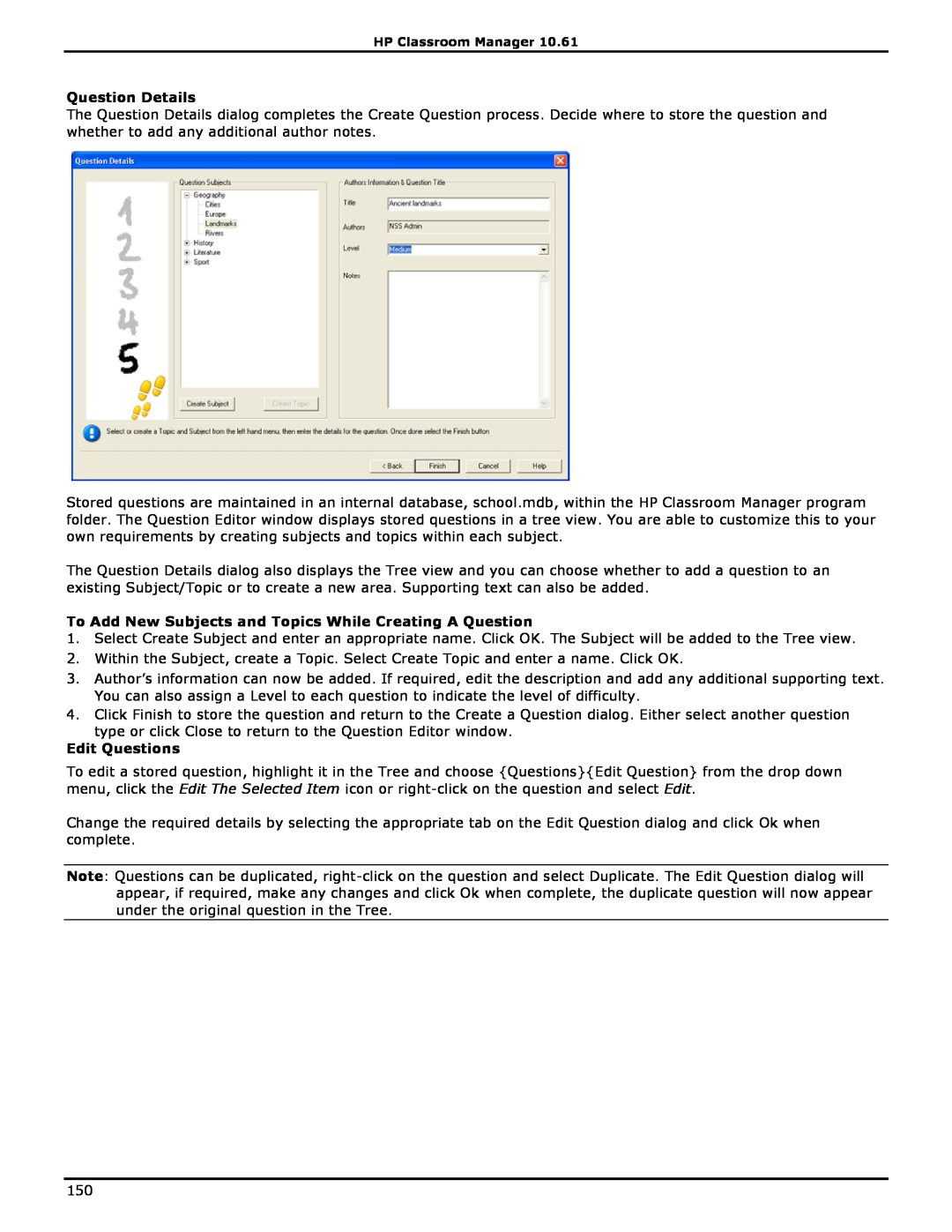 HP Classroom Manager manual Question Details, To Add New Subjects and Topics While Creating A Question, Edit Questions 