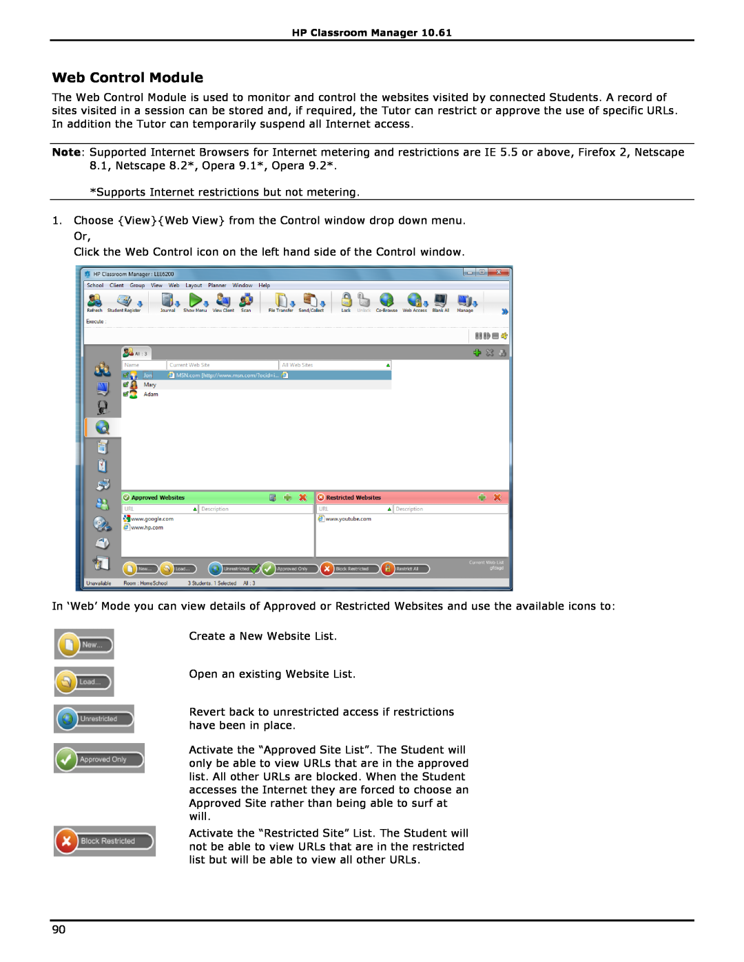 HP Classroom Manager manual Web Control Module 